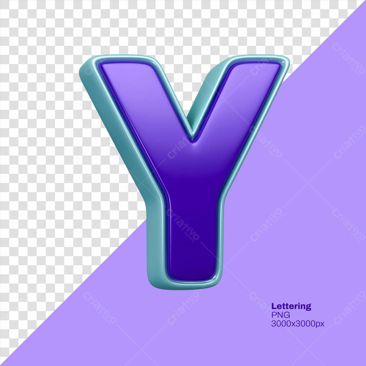 Letra Y 3D Roxa e Azul Claro PSD Editável