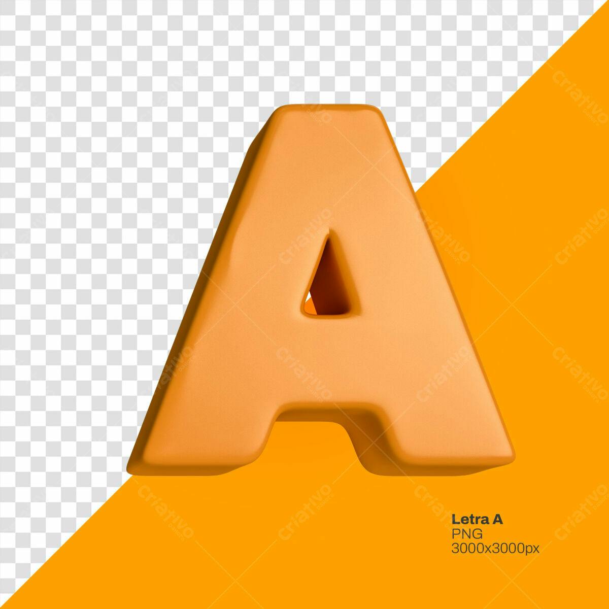 Letra A 3D Laranja PSD Editável
