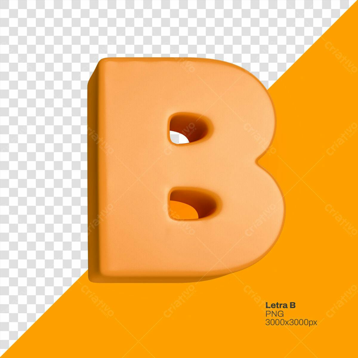 Letra B 3D Laranja PSD Editável