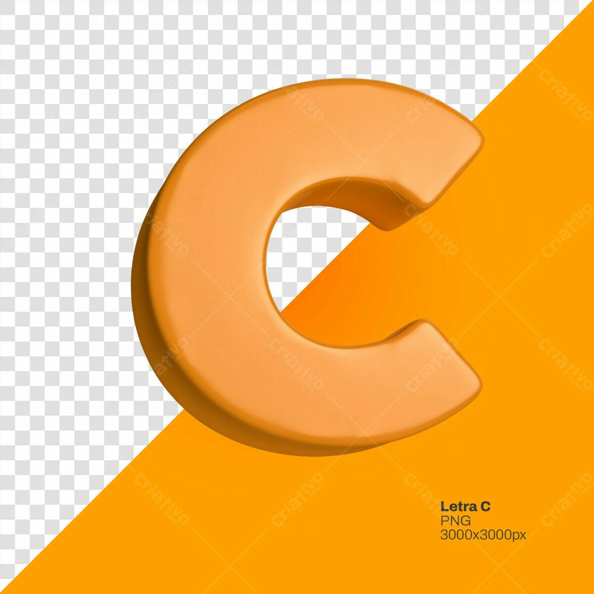 Letra C 3D Laranja PSD Editável