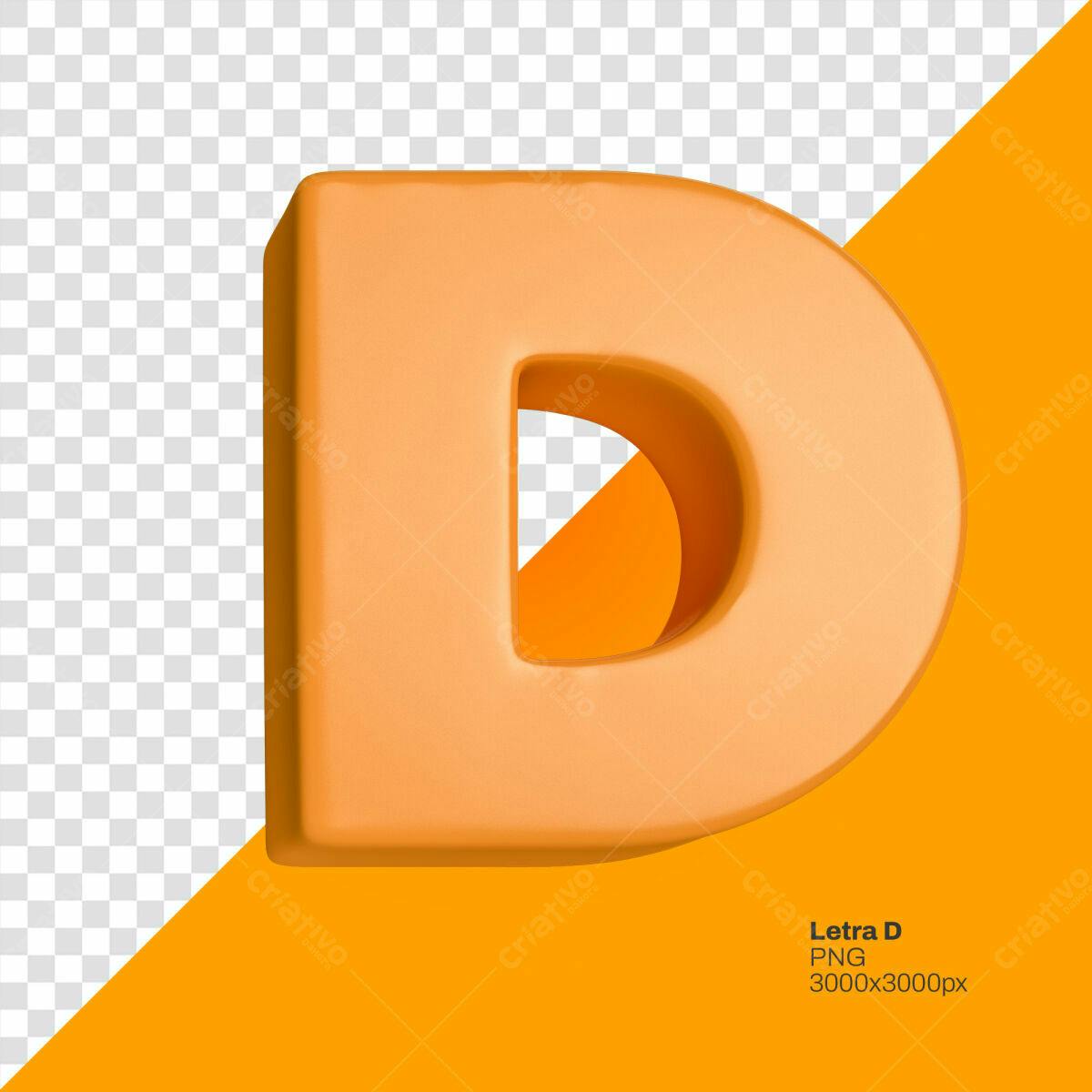 Letra D em 3D Laranja PSD Editável