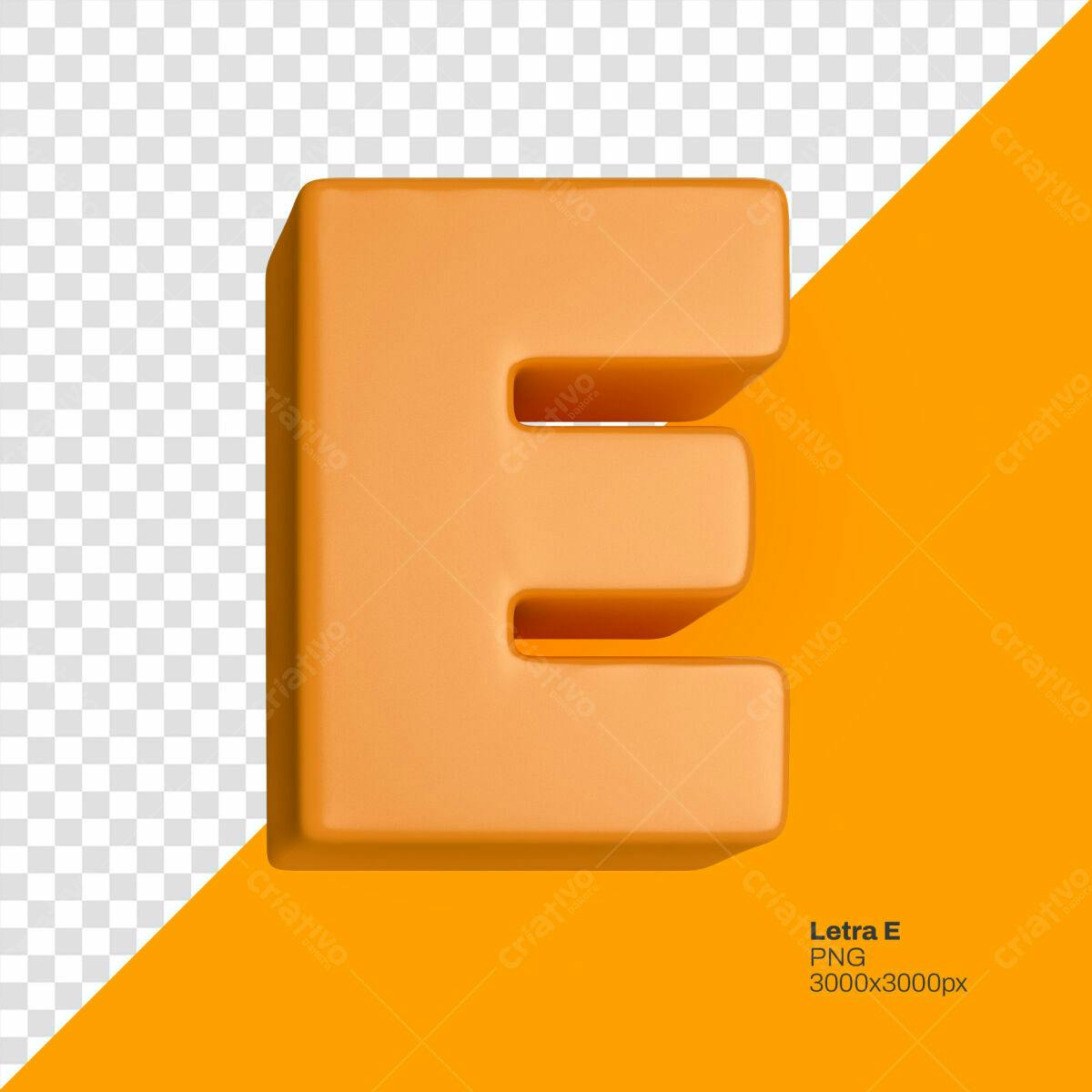 Letra E 3D Laranja PSD Editável