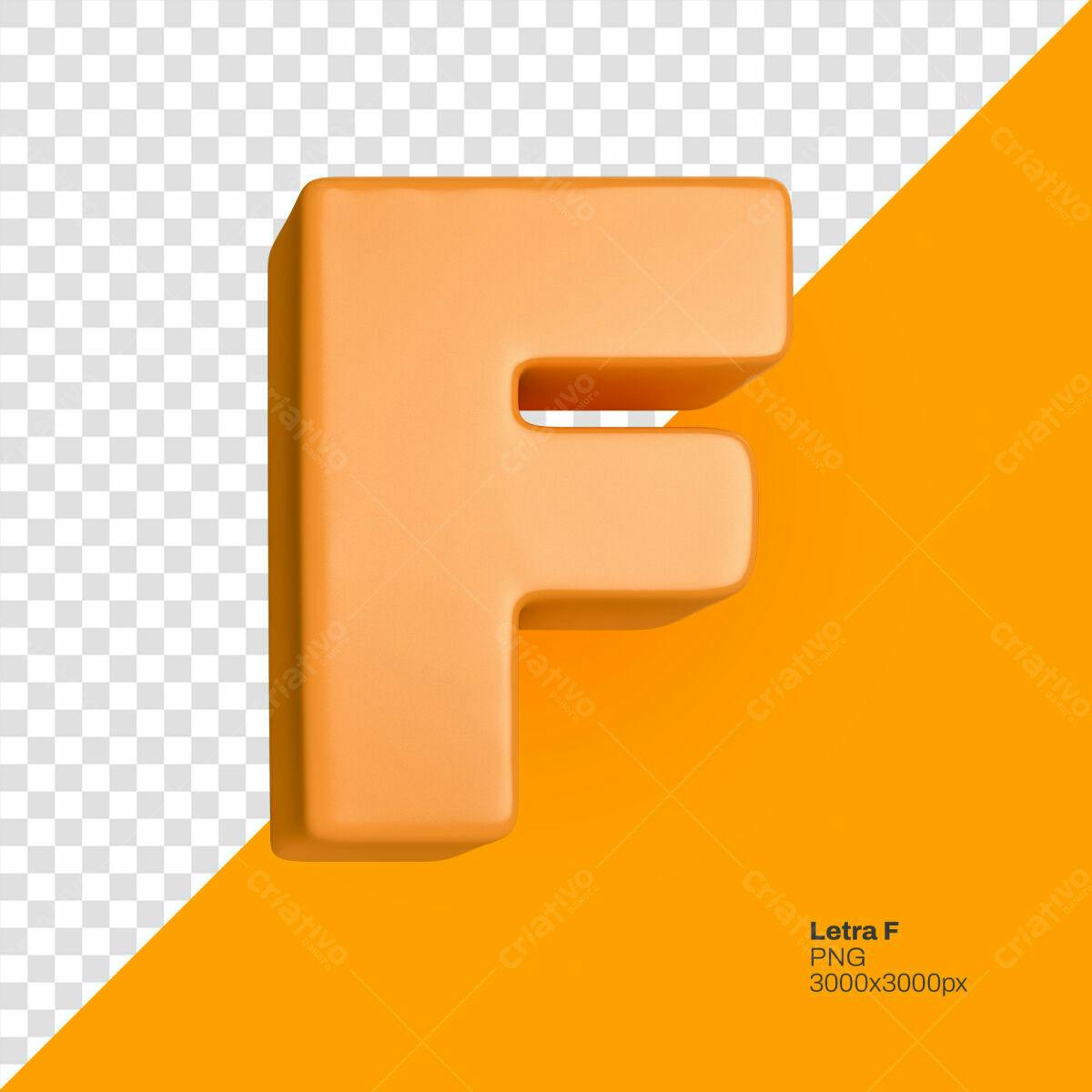Letra F 3D Laranja PSD Editável