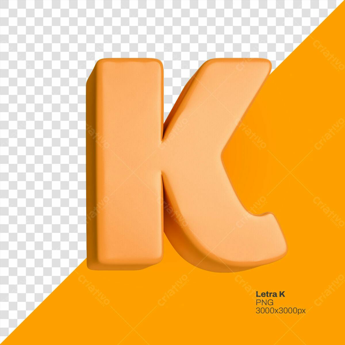 Letra K 3D Laranja PSD Editável