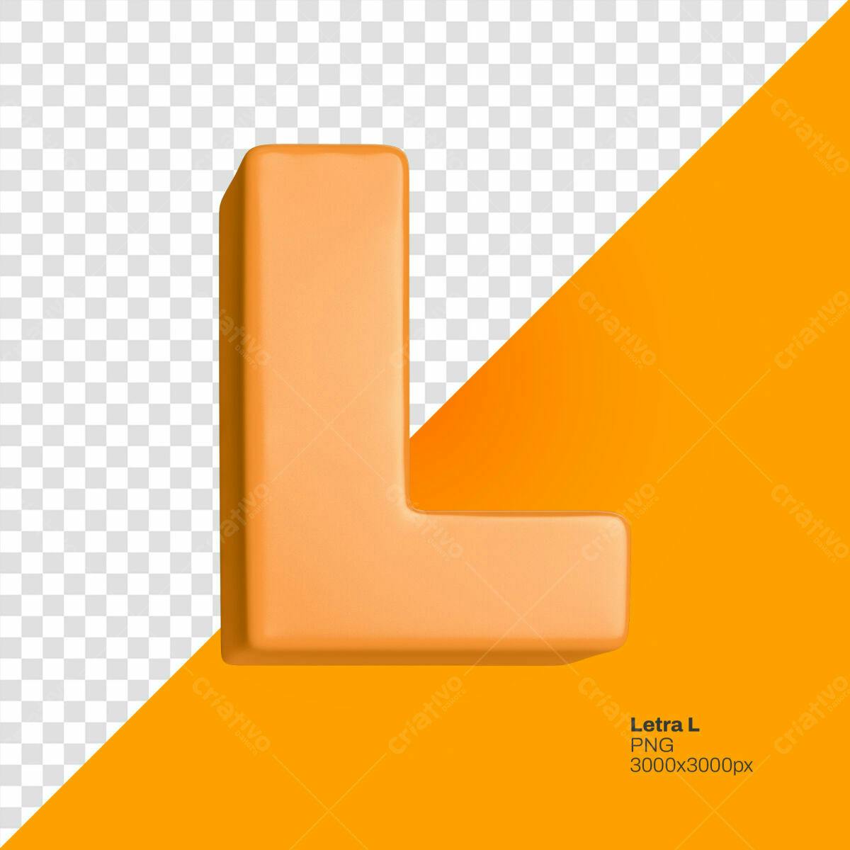 Letra L em 3D Laranja PSD Editável
