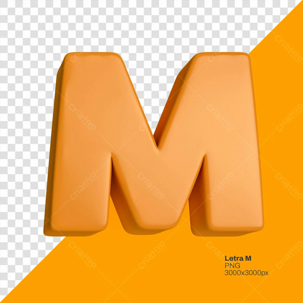 Letra M 3D Laranja PSD Editável