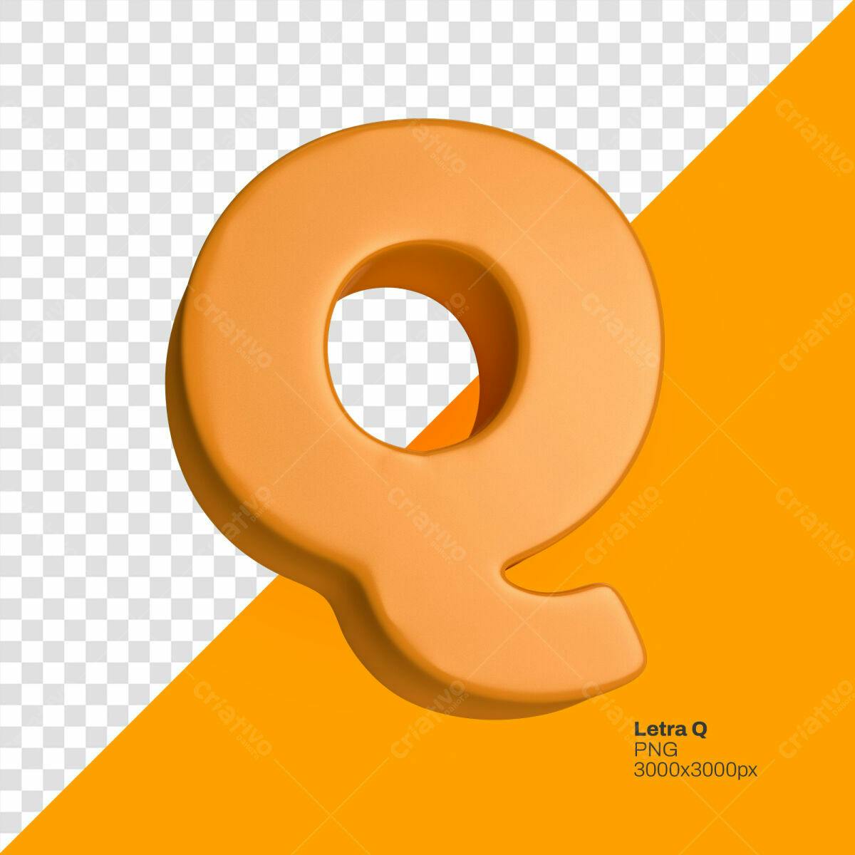 Letra Q 3D Amarela PSD Editável