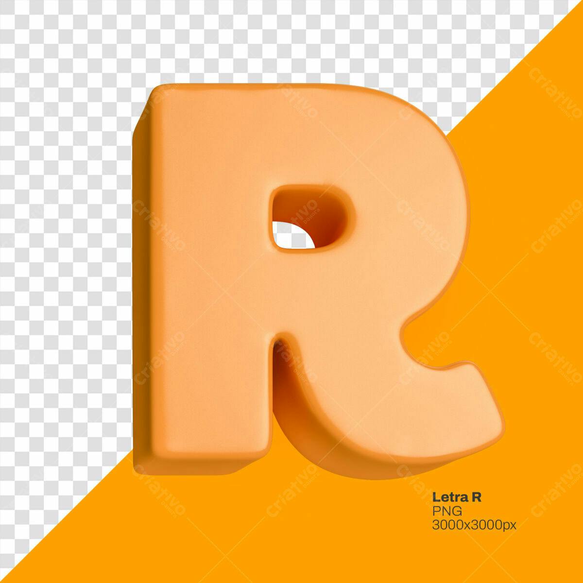 Letra R 3D Laranja PSD Editável