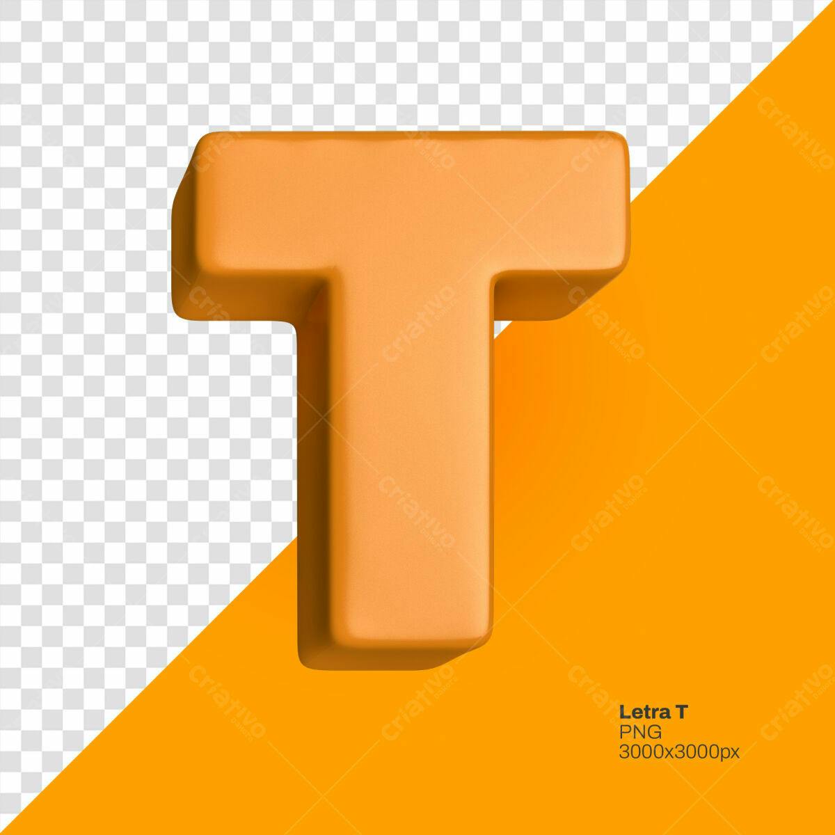 Letra T em 3D Laranja PSD Editável