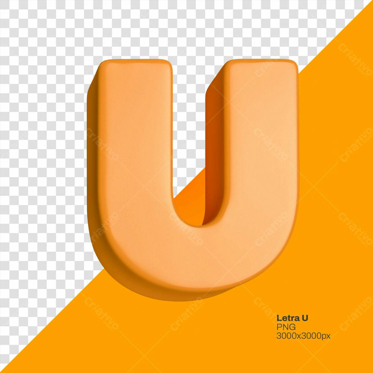 Letra U 3D Laranja PSD Editável