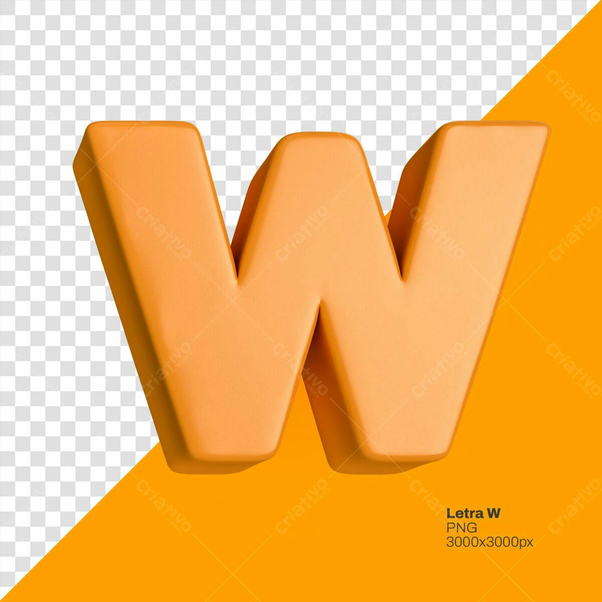 Letra W 3D Laranja PSD Editável