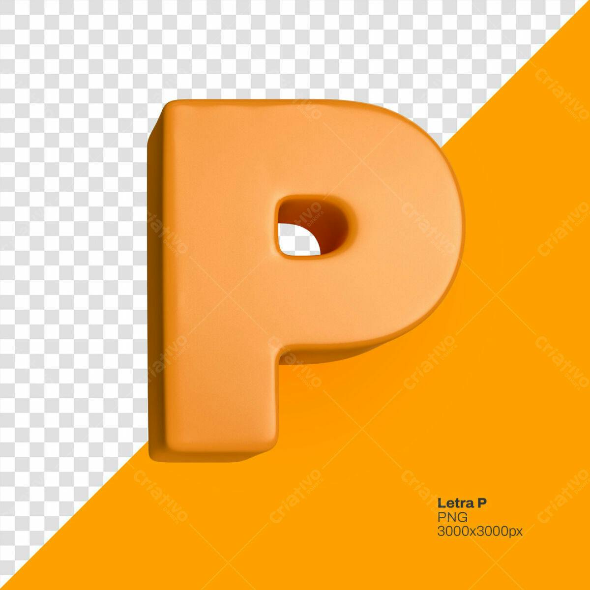 Letra P 3D Laranja PSD Editável