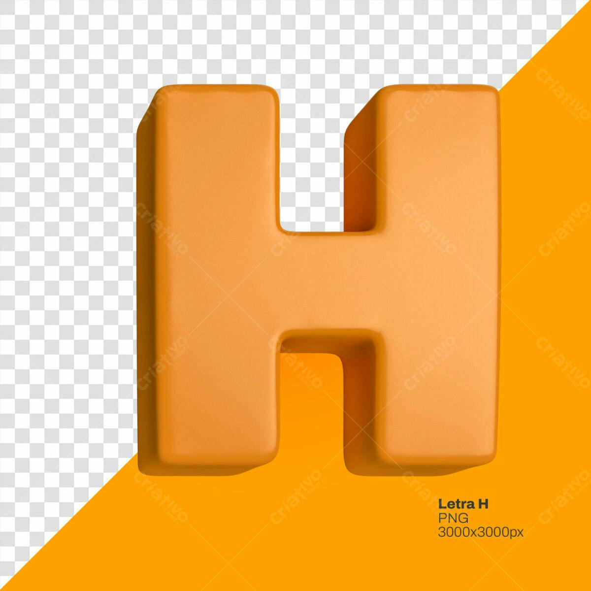 Letra H 3D Laranja PSD Editável