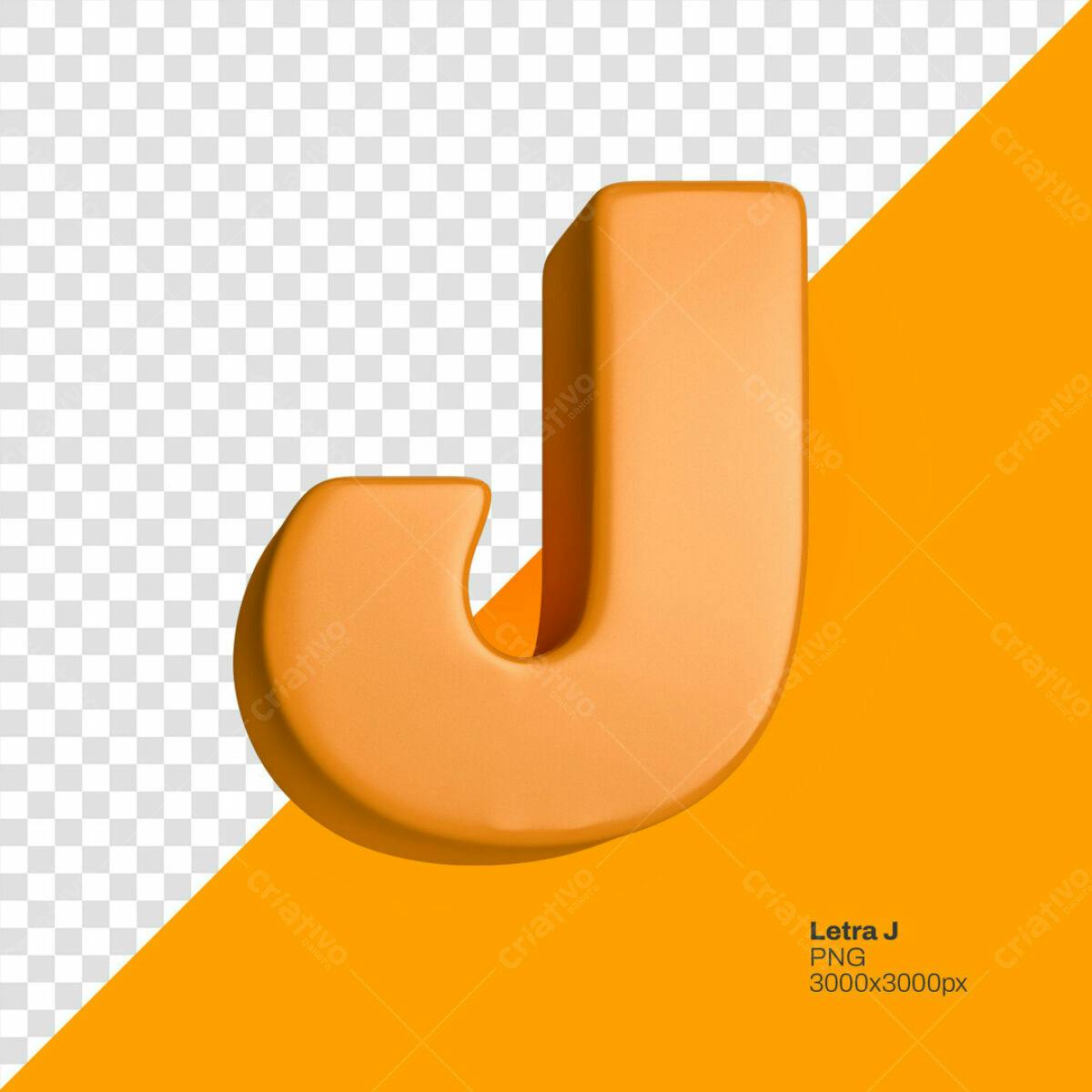 Letra J 3D Laranja PSD Editável