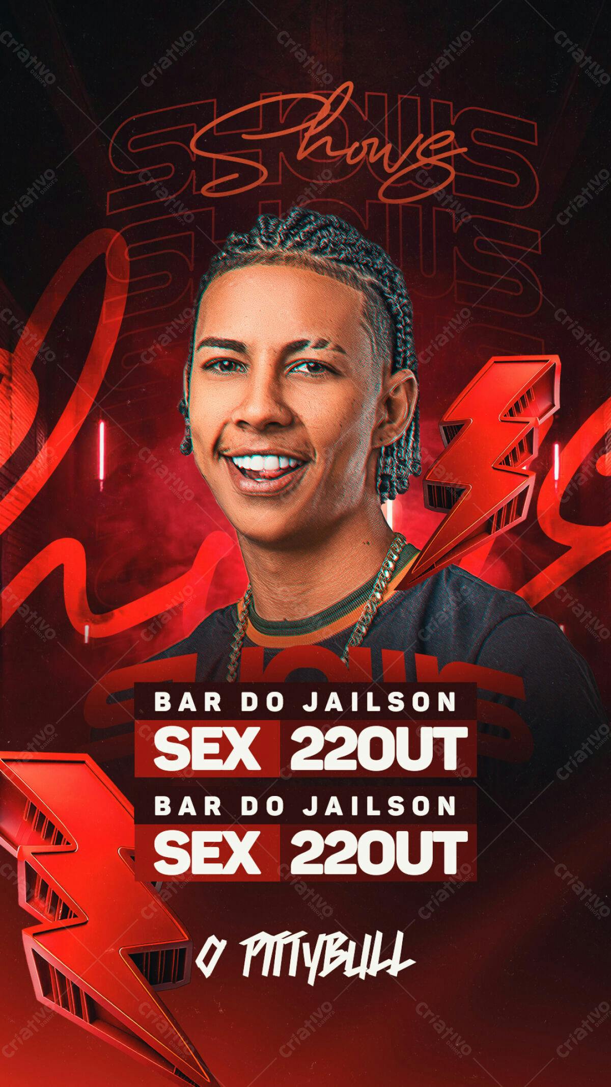 Flyer para Show do Pittybull no Bar do Jailson PSD Editável