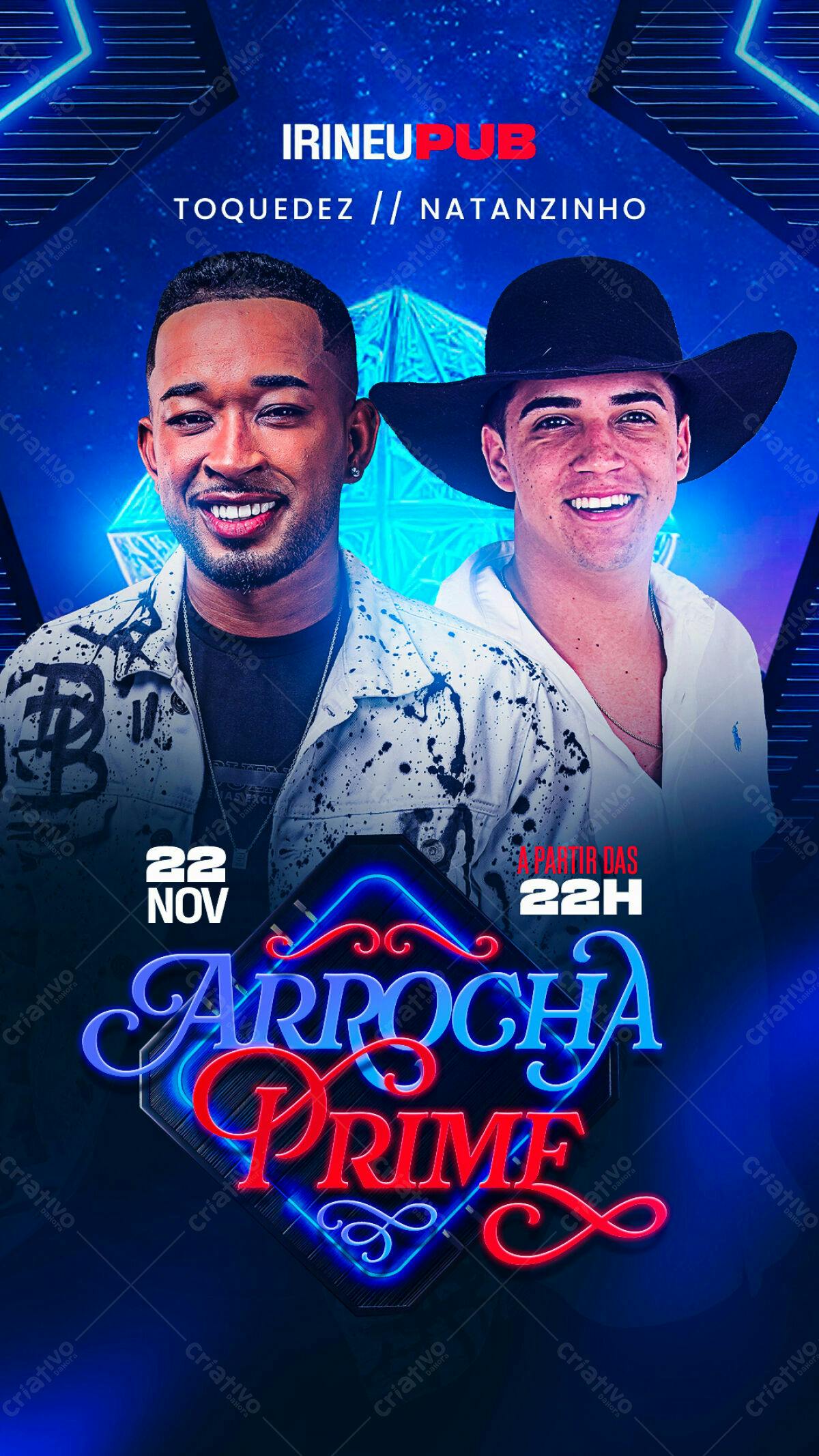 Flyer Arrocha Prime com Toquedez e Natanzinho PSD Editável