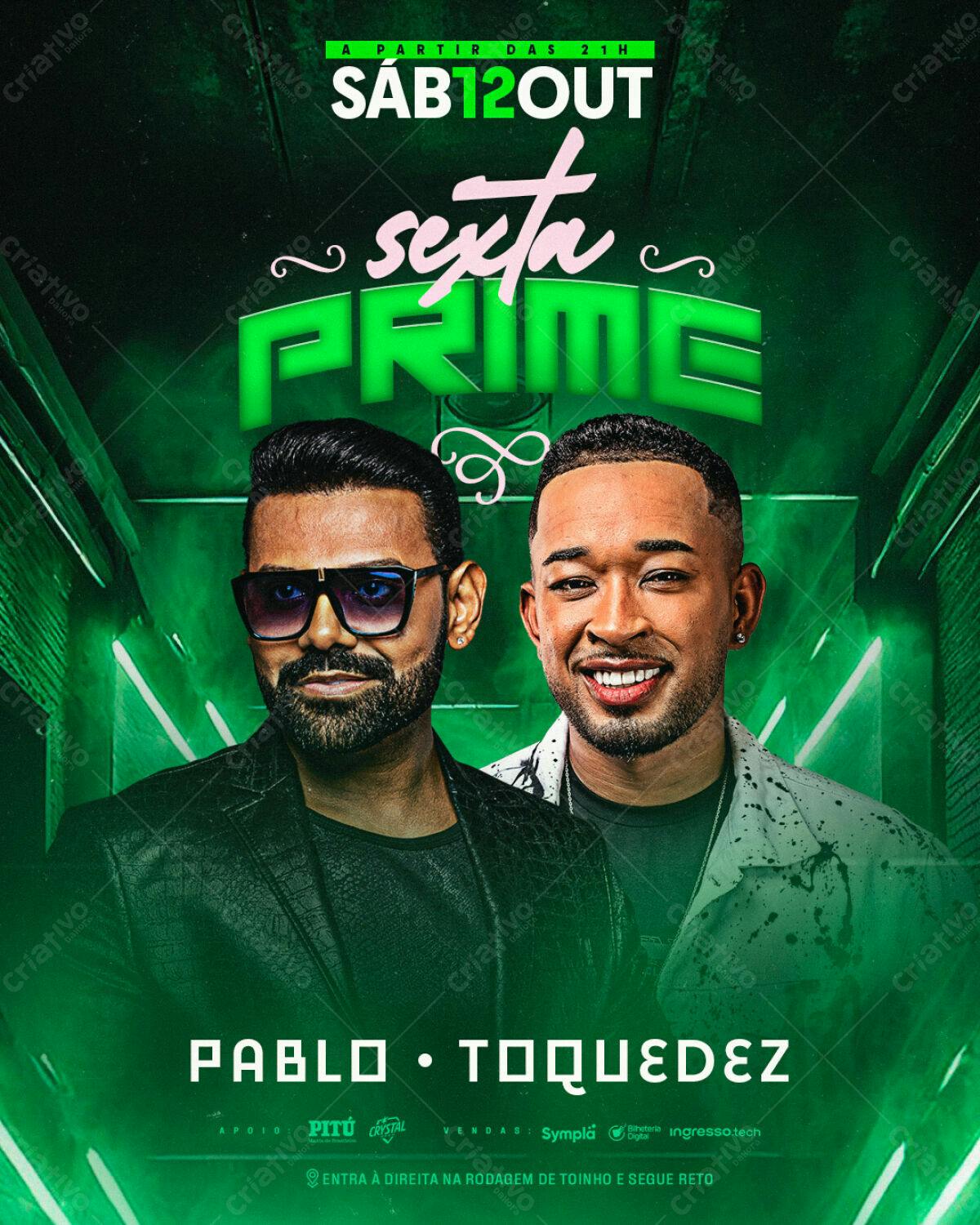 Flyer Festa Sexta Prime com Pablo e Toquedéz PSD Editável