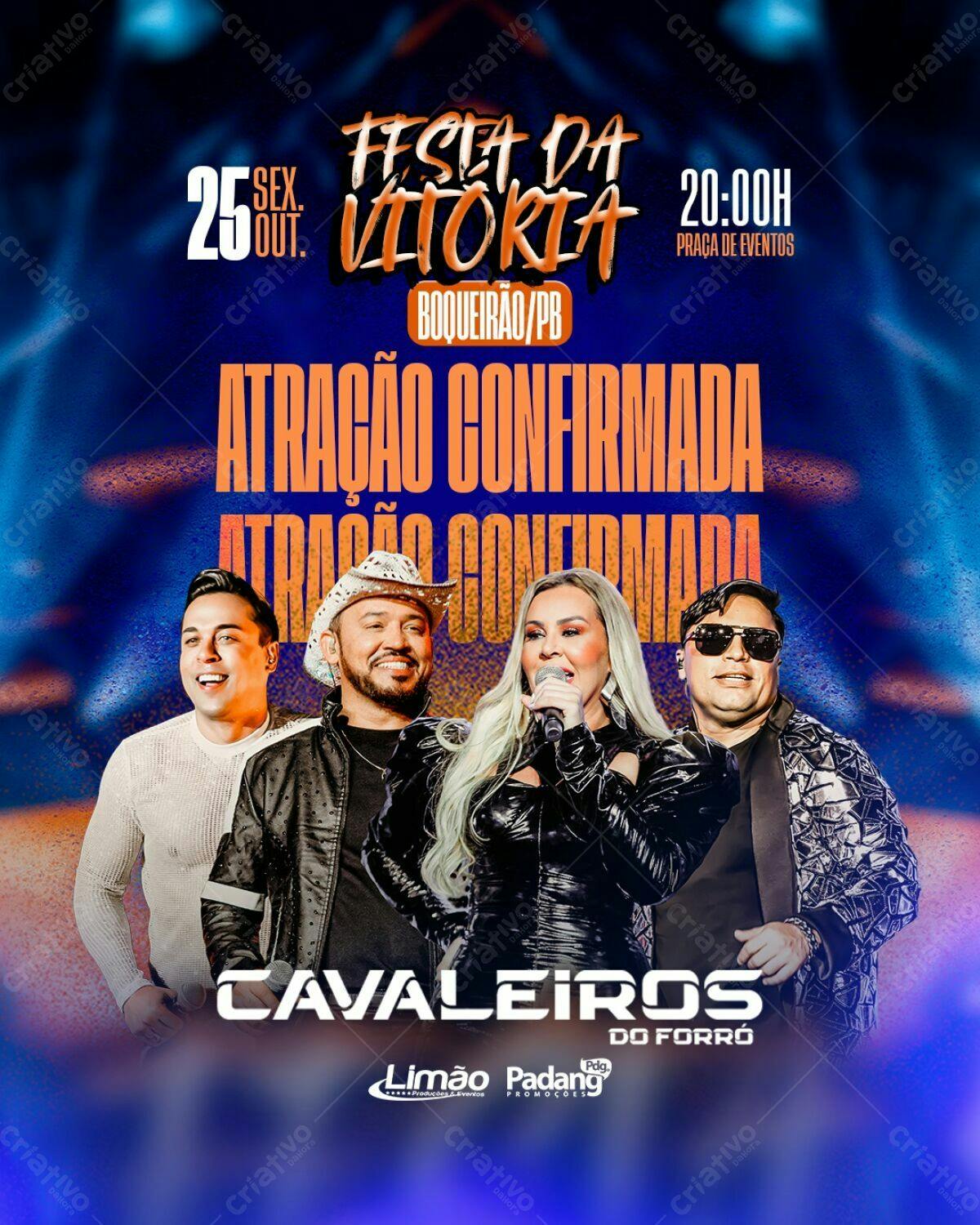 Flyer Festa da Vitória com Cavaleiros do Forró PSD Editável