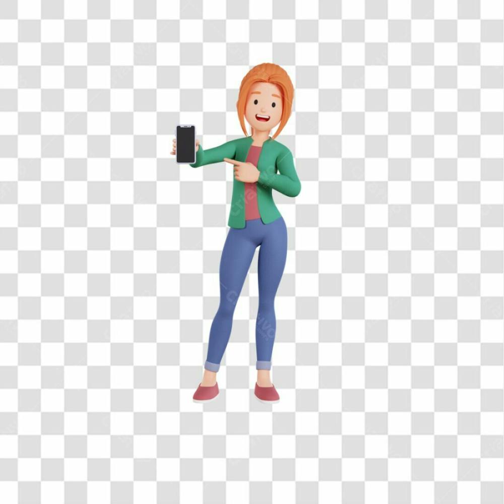 3D Render Personagem Feminina Segurando Celular