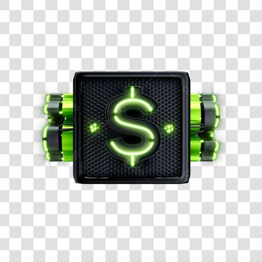 Asset 3D Cubo Preto Com Cifrão E Néon Verde Para Promoção Ou Black Friday Com Fundo Transparente