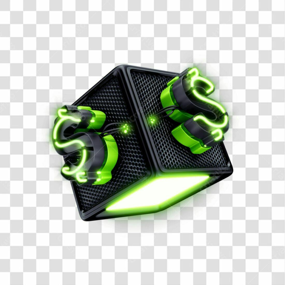 Icone Dinheiro Neon Verde e Preto PNG com fundo transparente