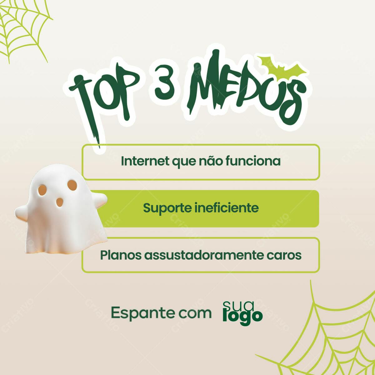 Post para Redes Sociais Halloween - Top 3 Medos PSD Editável