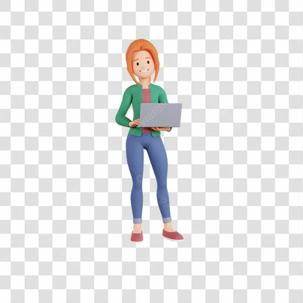 3D Render Personagem Feminina Trabalhando Em Um Laptop