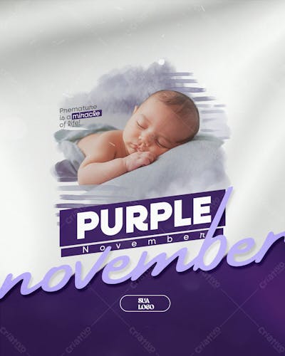 Purple November Prematurity Awareness Month Social Media Editable Psd