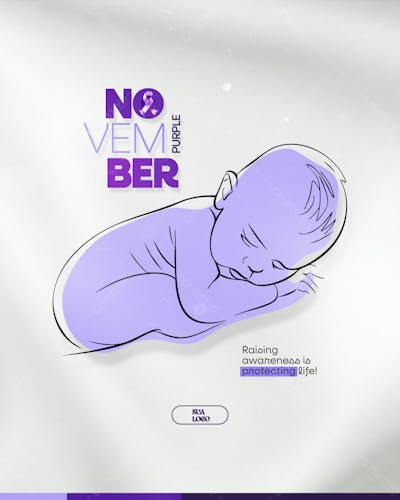 Purple November Prematurity Awareness Month Social Media Editable Psd