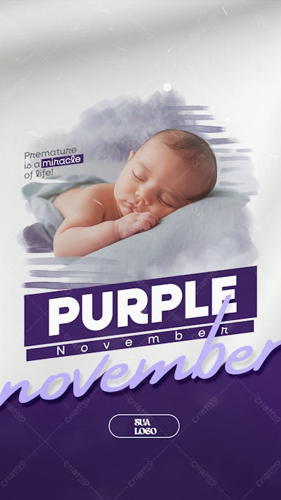 Purple November Prematurity Awareness Month Social Media Editable Psd