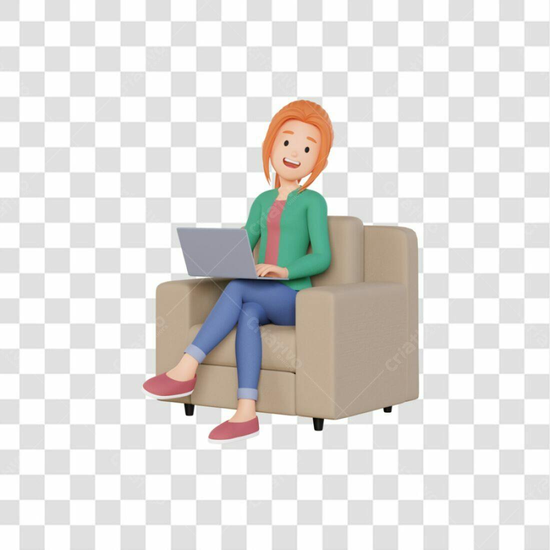 Ilustração Mulher trabalhando Notebook PNG com fundo transparente