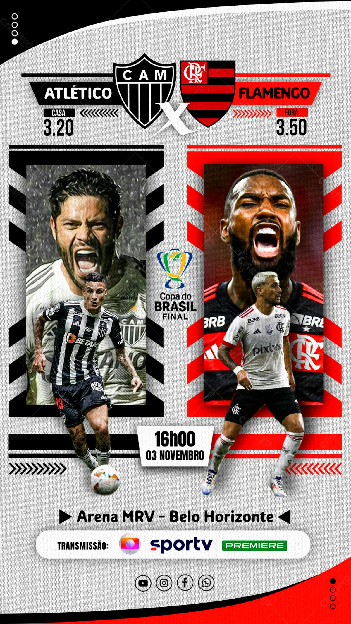 Flyer Final Copa do Brasil Atlético x Flamengo PSD Editável