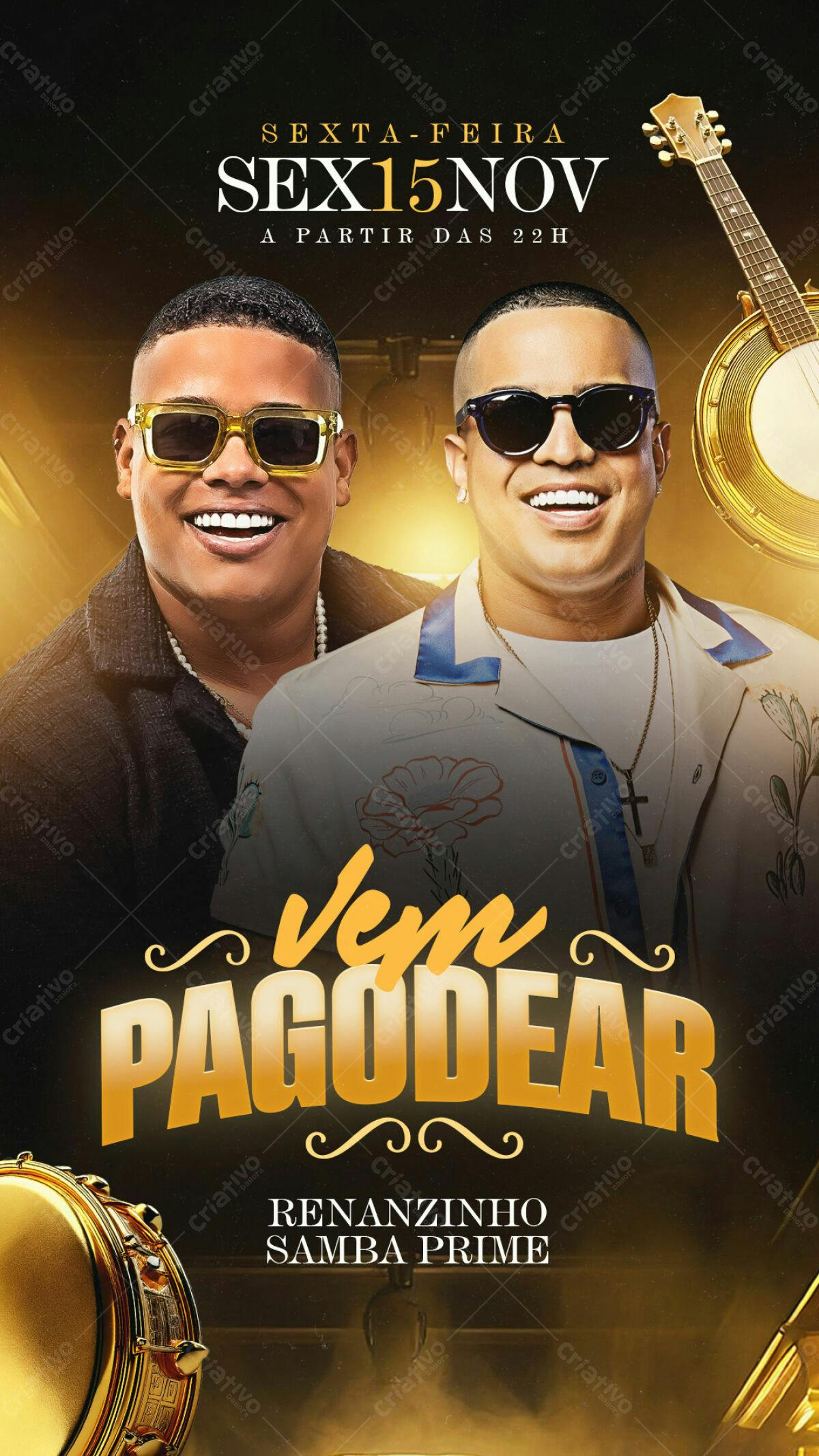 Flyer para Festa de Pagode com Renanzinho e Samba Prime PSD Editável