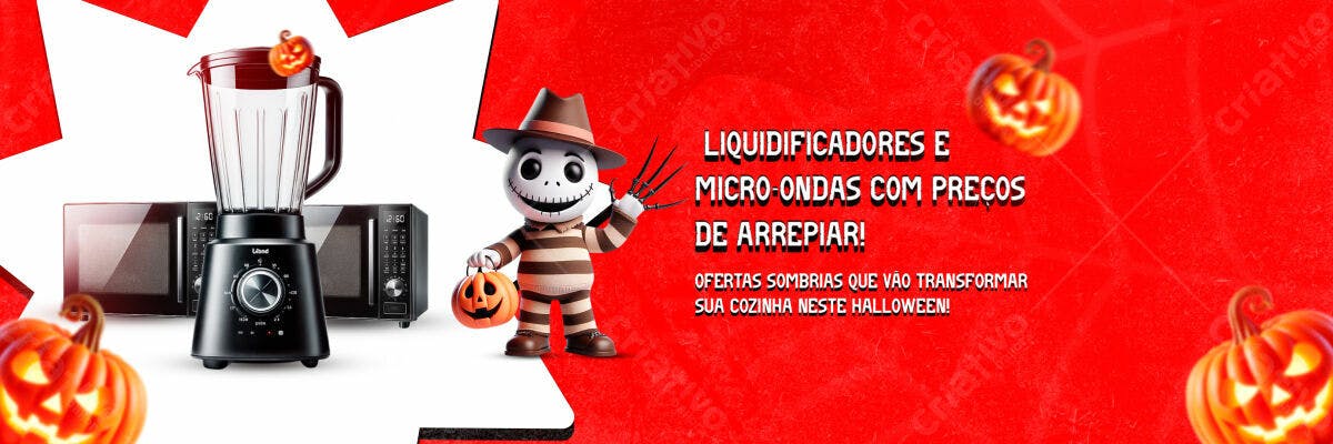 Banner Halloween com Liquidificador e Microondas PSD Editável