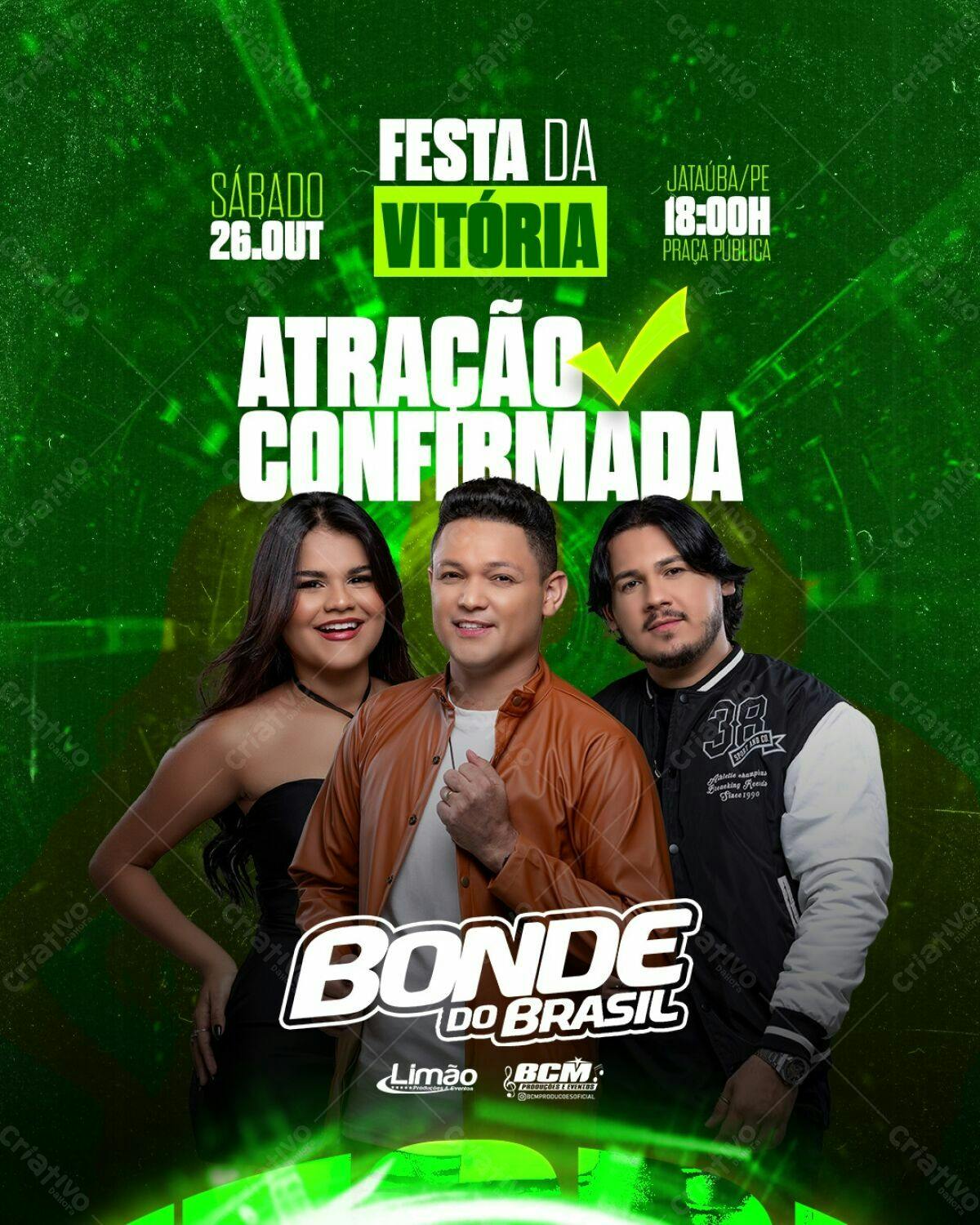 Flyer Festa da Vitória Banda Bonde do Brasil PSD Editável