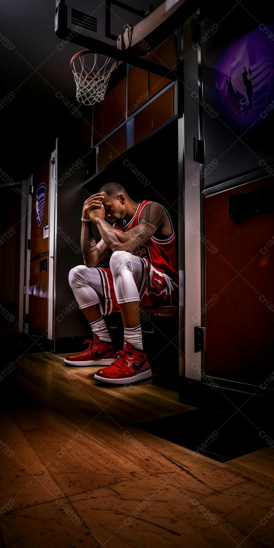 Jogador de basquete triste no vestiário