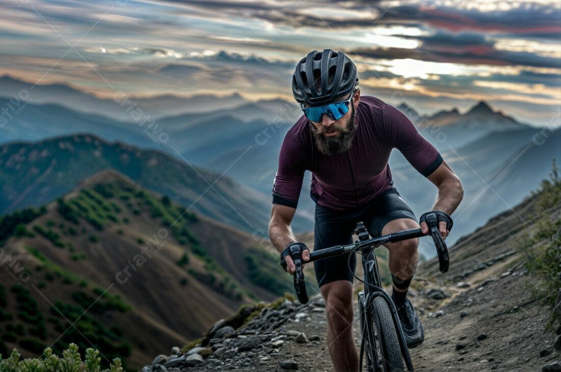Ciclista na Montanha ao Entardecer