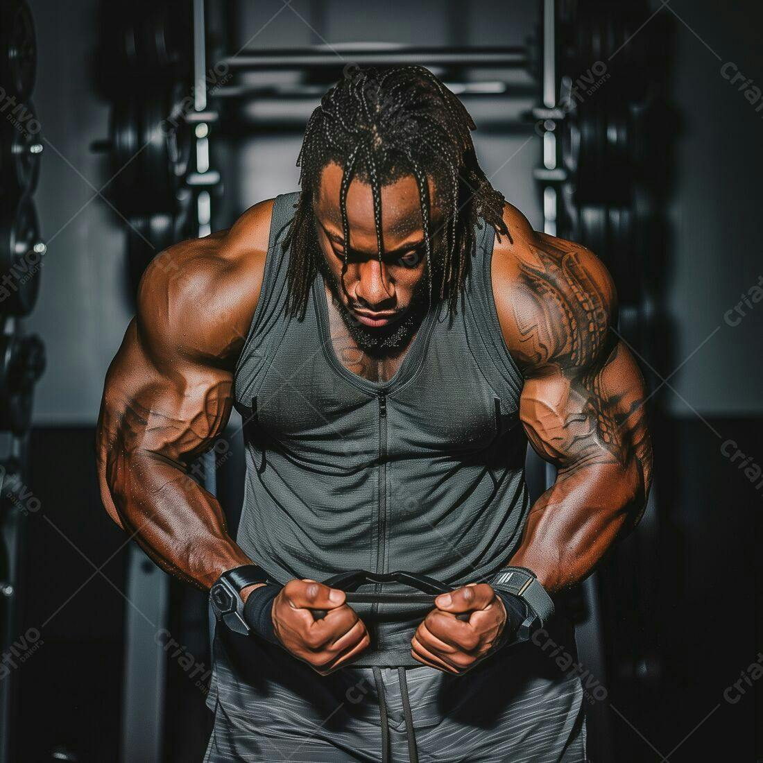 Fisiculturista negro musculoso na academia