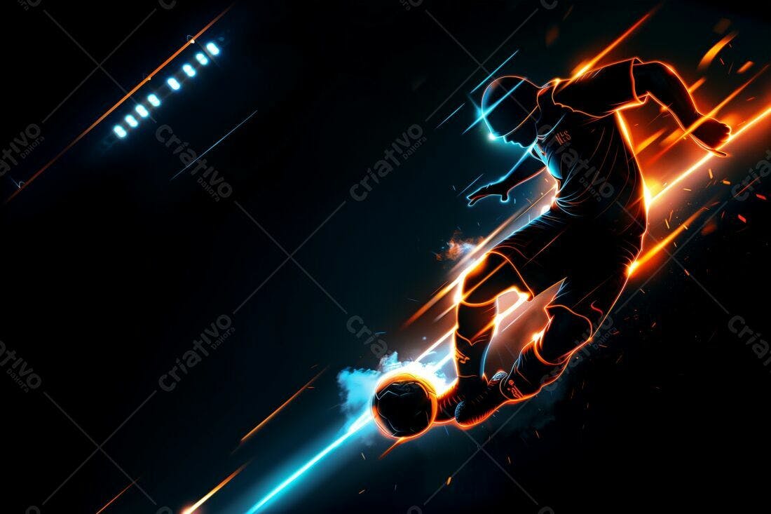 Jogador chutando bola futebol ação cores vibrantes