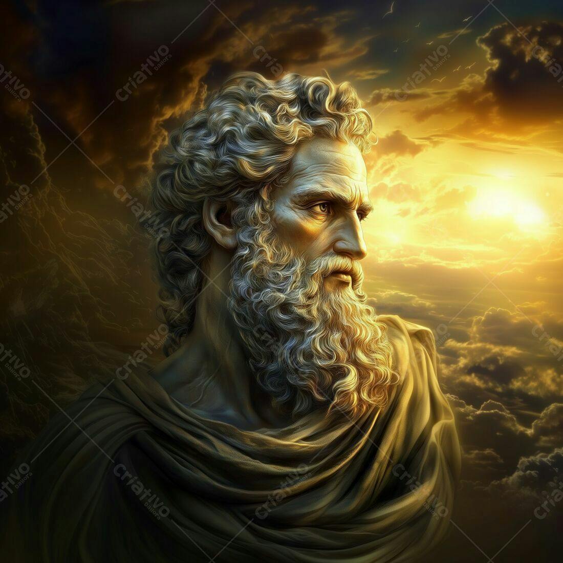 Zeus escultura dourada céu dourado