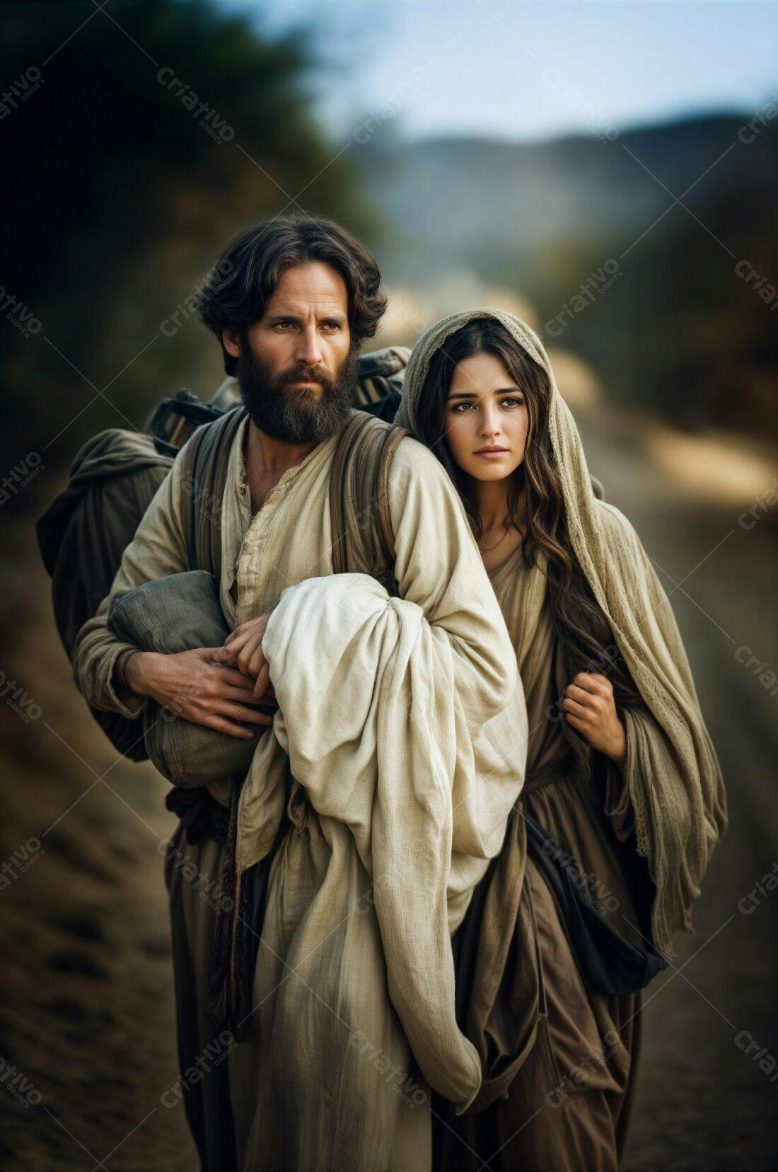 Casal caminhando em estrada desértica