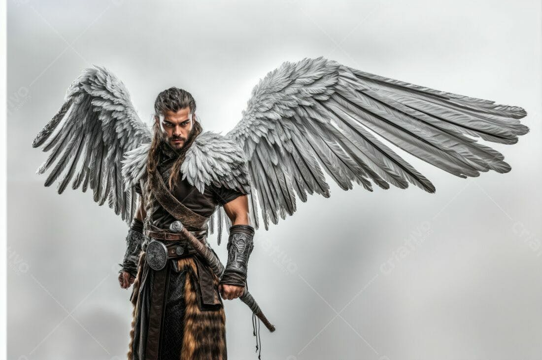 Guerreiro com asas de anjo retrato