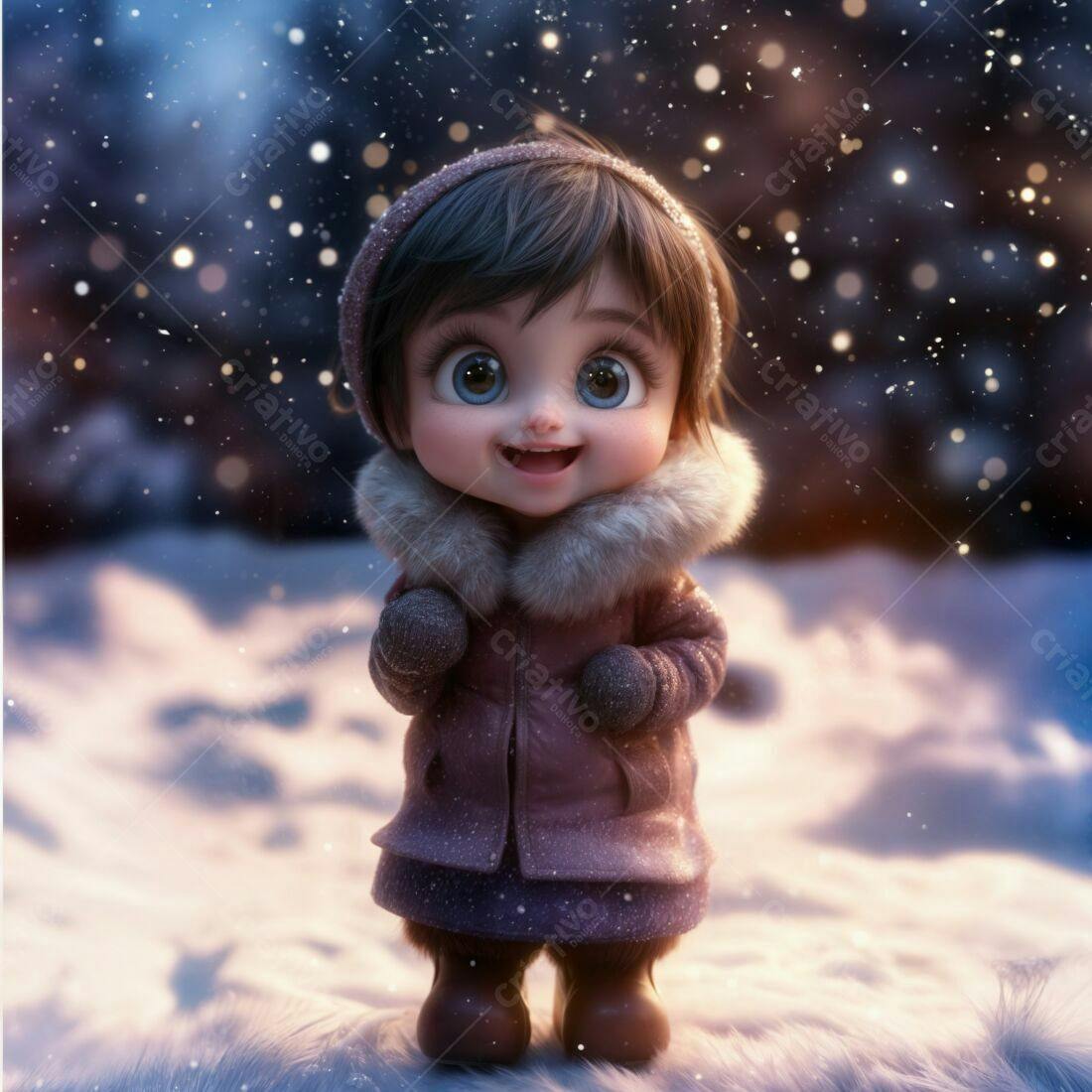Menina fofa na neve vestindo casaco rosa