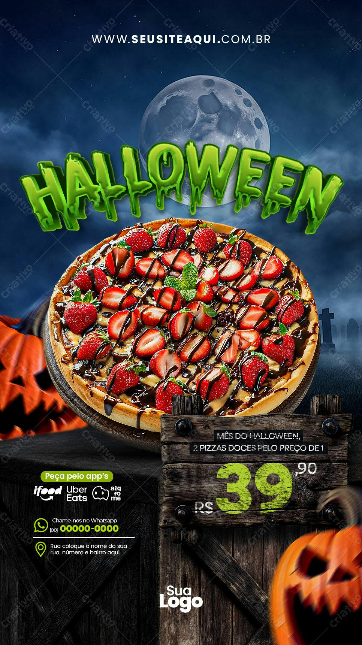 Flyer Halloween Pizza Doce PSD Editável