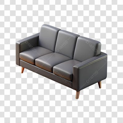 Sofá Três Lugares Cinza Com Pés De Madeira Elemento 3D Png Ia