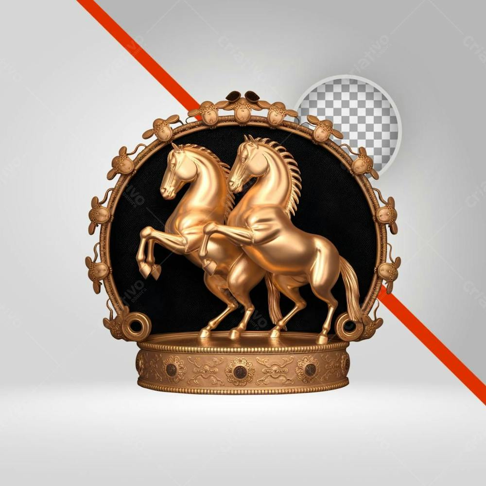 Cavalos Em Base De Ouro, Troféu Vaquejada Cavalgada Png