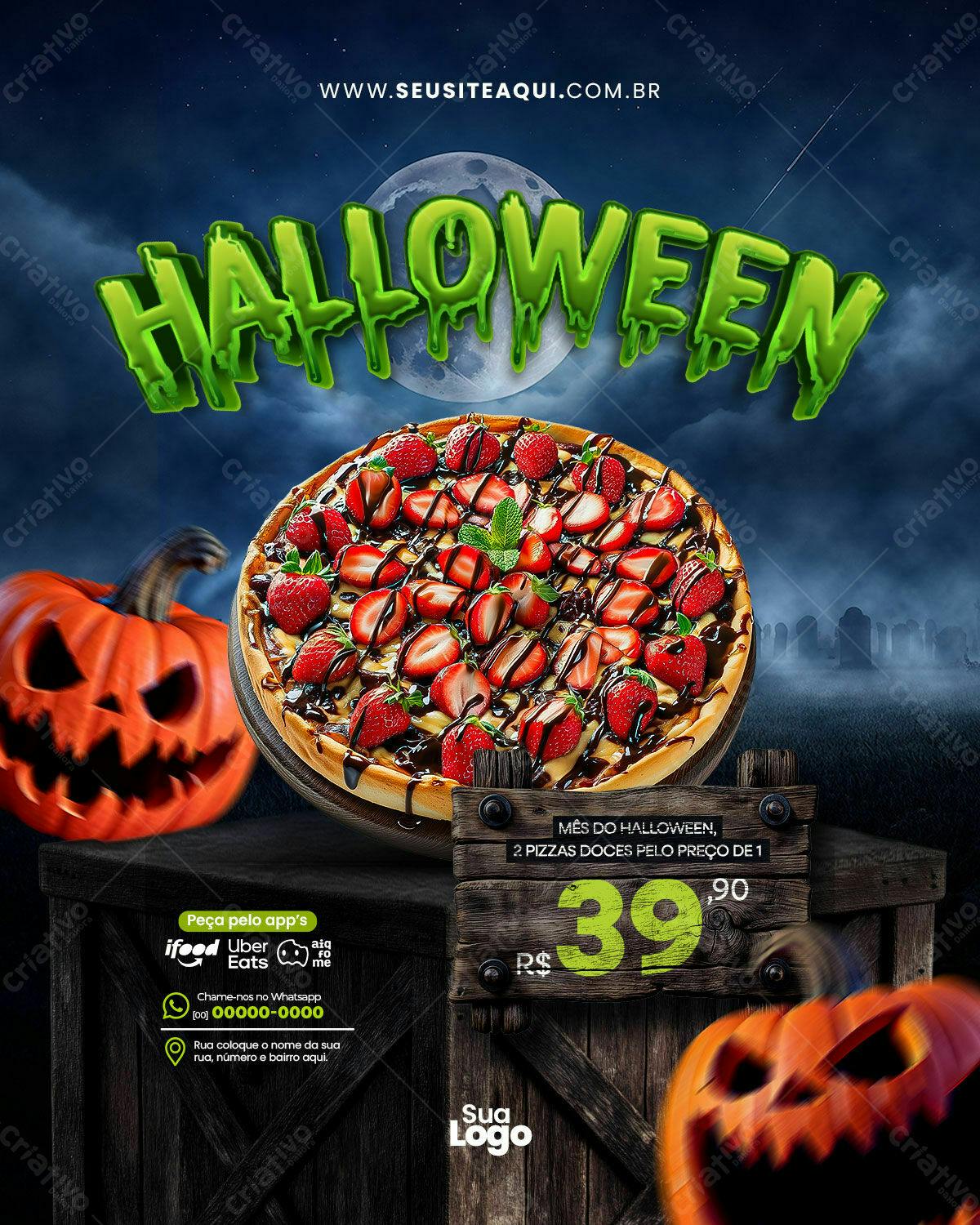 Flyer Halloween Pizza Doce PSD Editável