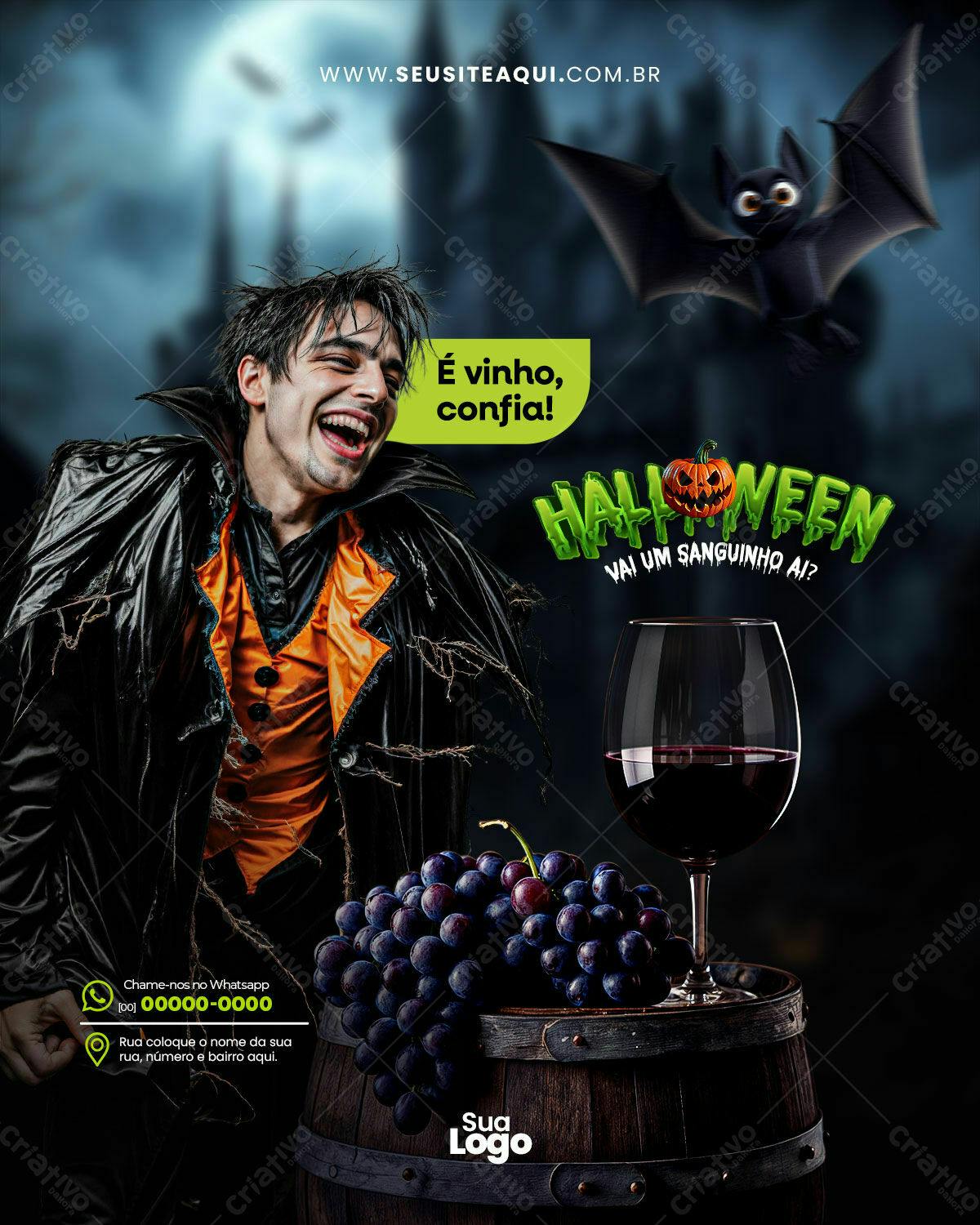 Flyer para Festa de Halloween com Vinho PSD Editável
