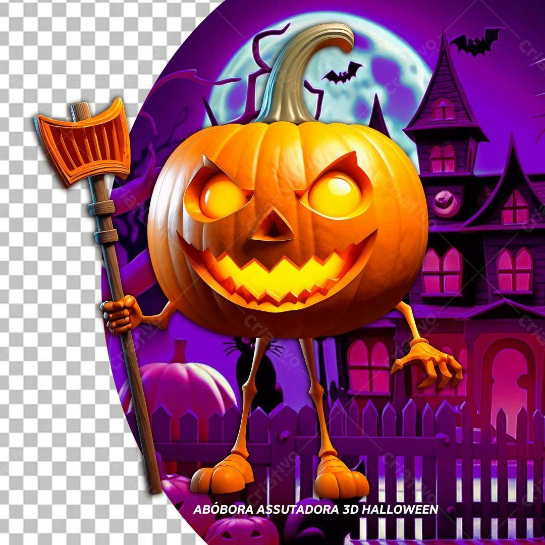 Abóbora Assustadora com Machado para Halloween