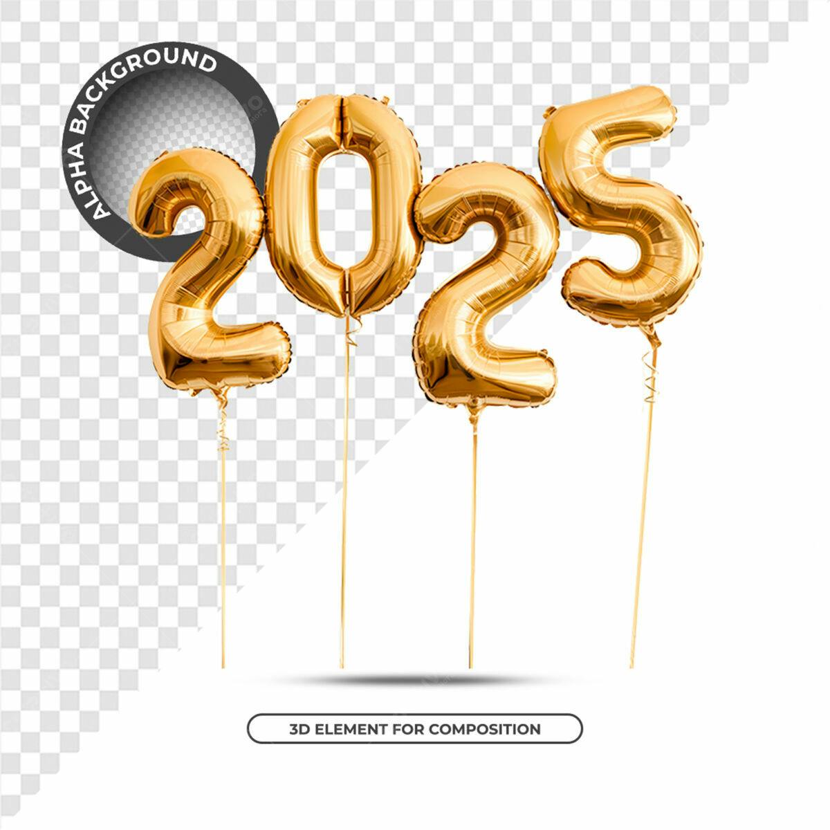 Balões Dourados 2025 PSD Editável